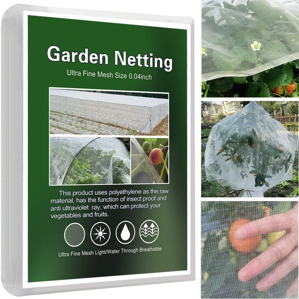 Garden Netting Ultra Fine 8x10Ft, Plants Cover, Barrier Mesh for Plant Vegetables Fruit Flower Tree, Row Covers Raised Bed Protection Net, Bird Animals Screen