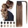 SEGO Ponytail Extension Human Hair 100% Real Human Hair Clip In Wrap Around Long Straight Ponytail With Magic Paste Pony Hairpieces for Women -20 Inch 95g 4P27 Medium Brown&Dark Blonde