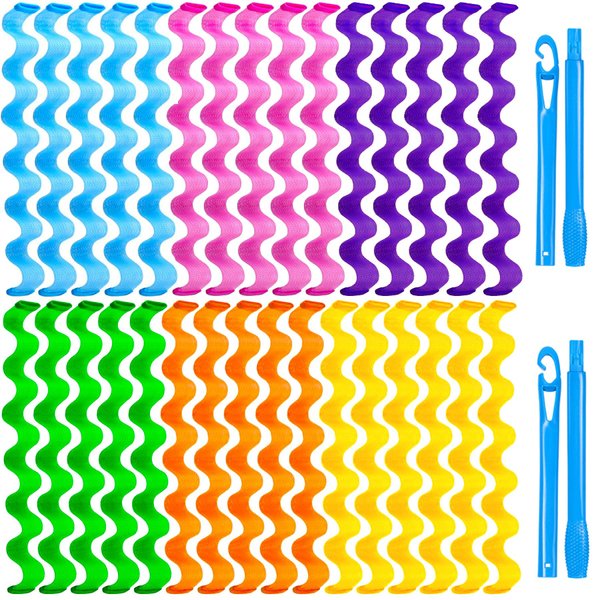 YEVYO 30 Pcs Heatless Hair Curlers Wave Curls Styling Kit with 2 Pcs Styling Hooks, No Heat Hair Curlers Heatless Wave Curlers for Women Girls Long Medium Short Hair (6 Colors, 25 cm/9.84 inch)