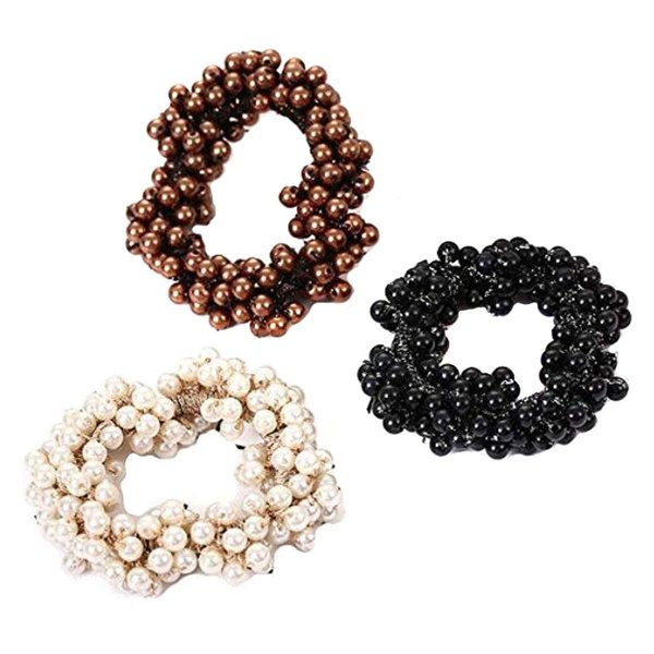 Numblartd 3 Pcs Women Fashion Pearl Elastic Hair Band Rope Hair Circle Ponytail Holder - Fashion Beaded Hair Ring Scrunchie Hair Ties Hair Accessories