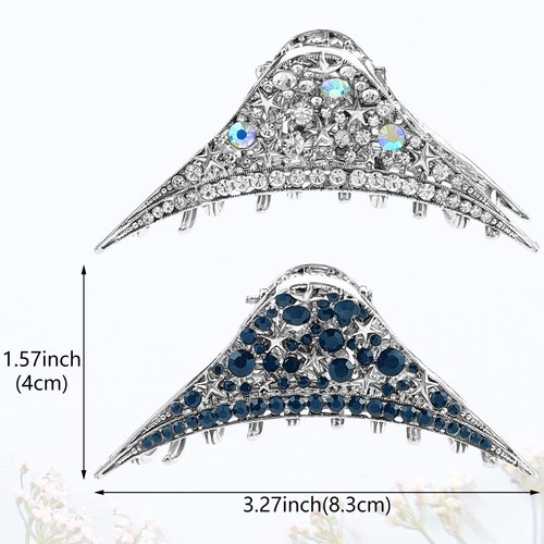 2 Pcs Rhinestone Vintage Claw Hair Clips Metal Hair Claw Star Crystal Sparkly Hair Clamps Retro Fancy Hair Claw Jaw Clips Strong Hold Non-Slip Hair Accessories for Women Girls
