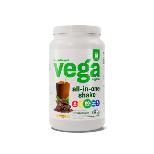 Vega Organic All-in-One Vegan Protein Powder, Mocha - Superfood Ingredients, Vitamins for Immunity Support, Keto Friendly, Pea Protein for Women & Men, 1.6 lbs (Packaging May Vary)