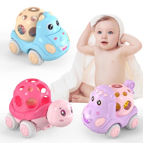 ZMZS Baby Girl Toy Cars for Babies, Push Cars for Toddlers Girls, Friction Powered Rattle and Roll Cars, Soft Rubber Rattle Toy Vehilces for Infant Boys Birthday