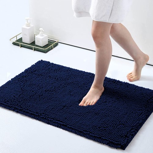 smiry Luxury Chenille Bath Rug, Extra Soft and Absorbent Shaggy Bathroom Mat Rugs, Machine Washable, Non-Slip Plush Carpet Runner for Tub, Shower, and Bath Room (30''x20'', Navy Blue)
