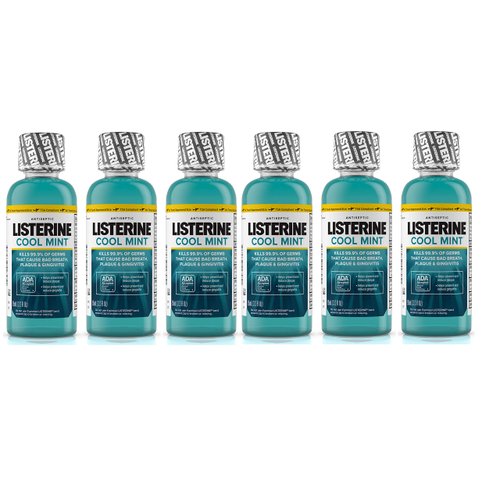 Listerine Cool Mint Antiseptic Mouthwash for Bad Breath, Travel Size 3.2 oz - Pack of 6