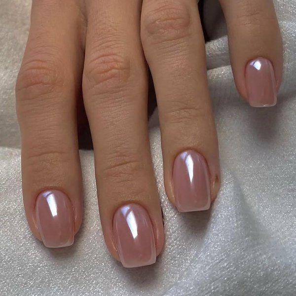 24Pcs Chrome Press on Nails Short Square Fake Nails Blush Glossy Design Glue on Nail Mirror Pink False Nails Coffin Artificial Acrylic nail Stick on Nail for Women Girls DIY Manicure Decorations