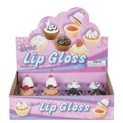 12pc Scented Novelty Cupcake Lip Gloss Lip Balm Makeup Girls Birthday Party Favors