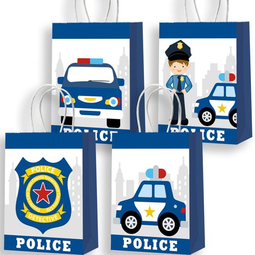 16pcs Police Party Bags Police Decorations for Party Police Gift Bag Police Party Favors for Kids Police Car Party Favors Policeman Party Supplies for Kids