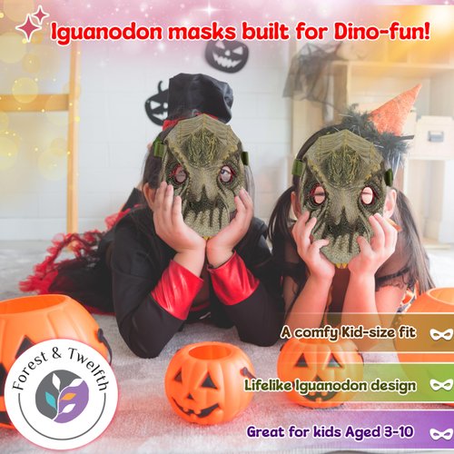 Dinosaur Mask for Kids, Animal Face Mask, Dino Toys, Jurassic World Party Supplies, T-Rex, Triceratops, Iguanodon, Great for Halloween, Playtime, Cosplay, Realistic Features (Iguanodon)
