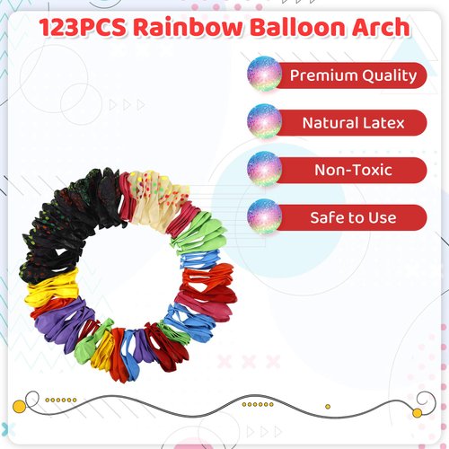 Amandir Glow in the Dark Party Decorations, 119Pcs 80S Disco Rainbow Balloon Arch Garland Kit with UV Neon Luminous Fluorescent Balloons 9.8ft Streamer Garland for Back to 80S 90S Prom Birthday Decor