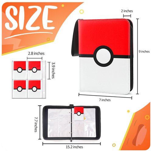 Card Binder 4 Pocket, Trading Card Holder Fits 400 Cards With 50 Removable Sleeves, Portable Collection Card Ablum, Game Card Case book With Zipper for Gift, Red