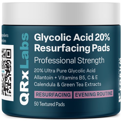 QRxLabs Glycolic Acid 20% Resurfacing Pads for Face &amp; Body with Vitamins B5, C &amp; E, Green Tea, Ca...