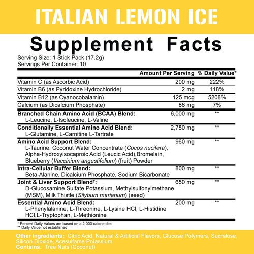5% Nutrition Rich Piana AllDayYouMay BCAA Powder | 9g of Premium Intra & Post Workout Amino Acids for Hydration, Endurance, Muscle Recovery, Joint & Liver Support (Italian Lemon Ice)