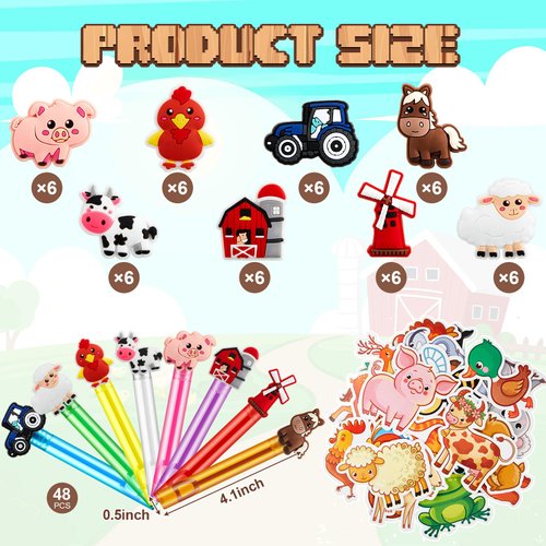 Simgoing 48 Pcs Farm Animals Bubbles Animals Party Favors Mini Bubble Wand 12 Sheets Farm Temporary Tattoos Stickers Barnyard Animal Theme Party Favors for Birthday Holiday Goodie Bag Stuffers Gift