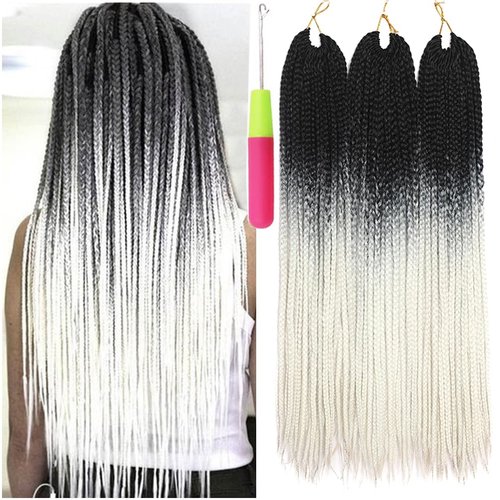 Box Braids Crochet Hair 24 Inch Prelooped Crochet Hair Extensions Hand Made 3 Packs Twist Crothet Braids Hair for Women Braiding Hair Extensions 22 Strands/Pack (24 Inch (Pack of 3), Black-White)