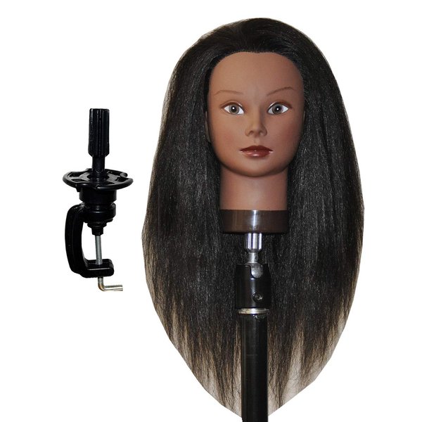 Afro Coarse 100% Real Hair Mannequin Head Hairdresser Training Head Manikin Cosmetology Head (YAKI-K+C))