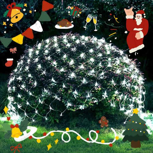 JMEXSUSS 200 LED Net Lights Outdoor Mesh Lights, 8 Modes 9.8ft x 6.6ft Net Lights for Bushes Plug in, Waterproof Christmas Net String Lights for Bushes Ceiling Wedding(White