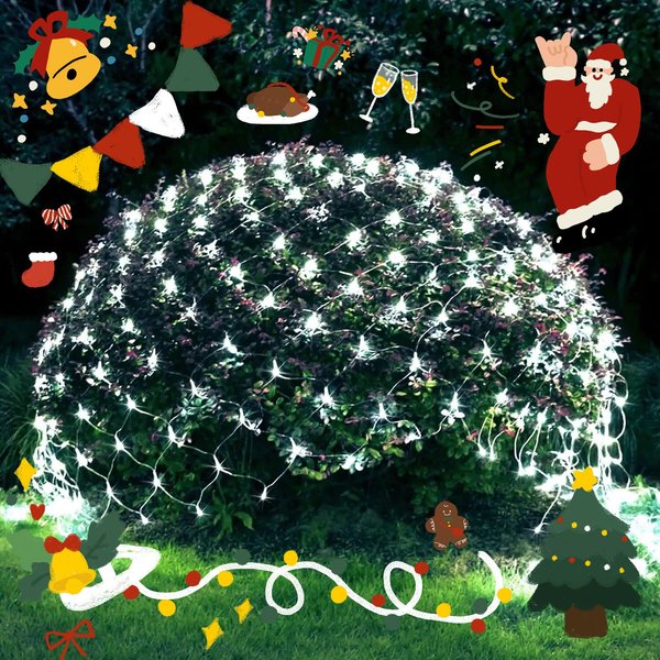 JMEXSUSS 200 LED Net Lights Outdoor Mesh Lights, 8 Modes 9.8ft x 6.6ft Net Lights for Bushes Plug in, Waterproof Christmas Net String Lights for Bushes Ceiling Wedding(White