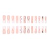 ROFIBUT French Tip Press on Nails Long Square Fake Nails Glossy Nude False Nails with 3D Rhinestones Design White French Tip Glue on Nails Flower Butterfly Nail Charms for Women Girls Nail Decor 24Pcs