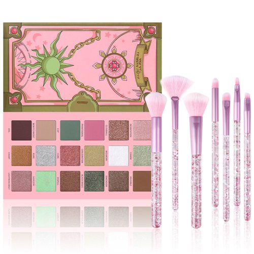 18 Colors Eyeshadow Palette With 7 pcs Soft Brushes Makeup Set High Pigmented Shimmer Matte Metallic Glitter Pink Nude Sage Green Eye Shadow Brush Make Up Kit for Women & Teen, Beginner & Pros