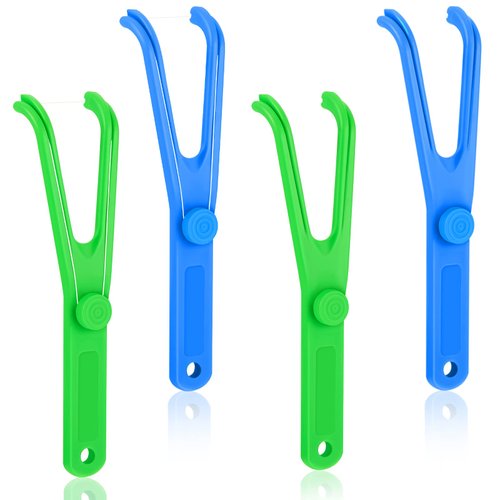 Chengu 4 Pieces Dental Floss Holder Reusable Flosser Reusable Floss Handle Holder Flossmate Handle for Oral Clearing (Blue, Green)