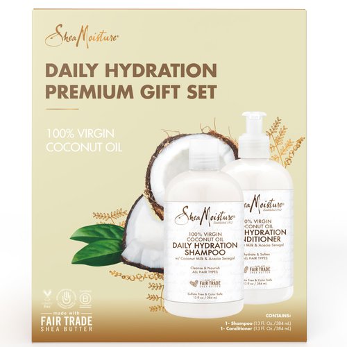 SheaMoisture 100% Virgin Coconut Oil Daily Hydration Shampoo & Conditioner | 13 fl. oz. Each with box