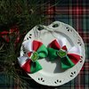 Christmas Hair Bows Green Monster Hair Clips for Girls Kids Handmade Grosgrrain Hair Bow Clip Grosgrain Ribbon Bows XMAS Hair Accessories for Christmas Party Decor, Red & Green & White