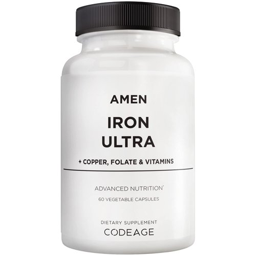 Amen Iron Ultra Supplement + Copper, Folate, Vitamin C and Vitamin B12-2-Month Supply - Ferrous S...