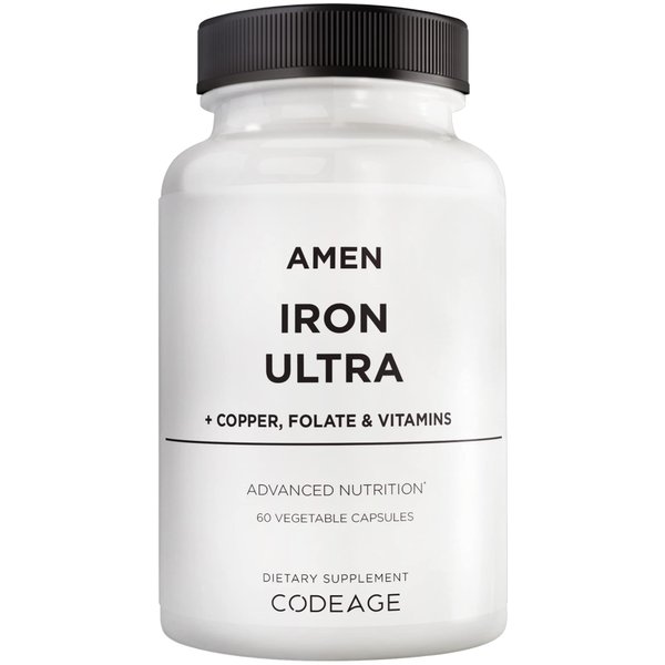 Amen Iron Ultra Supplement + Copper, Folate, Vitamin C and Vitamin B12-2-Month Supply - Ferrous Sulfate Iron Vitamin - Iron 65mg Per Serving - Iron Folic Acid - Non-GMO Iron Pills - 60 Capsules