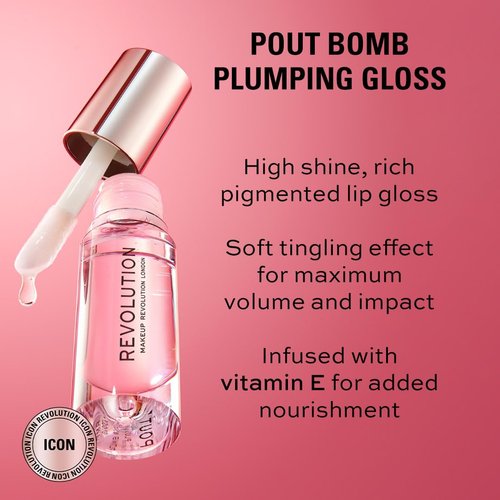 Revolution Beauty, Pout Bomb Plumping Lip Gloss, High Shine, Rich Glossy Pigment, Infused with Vitamin E, Sauce Dusty Pink, 0.15 Fl. Oz.