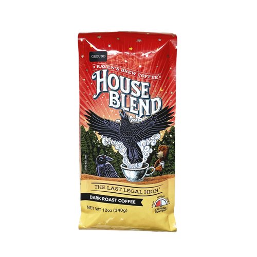 Raven’s Brew Coffee Gourmet Dark Roast Ground Coffee - House Blend 12oz Bag