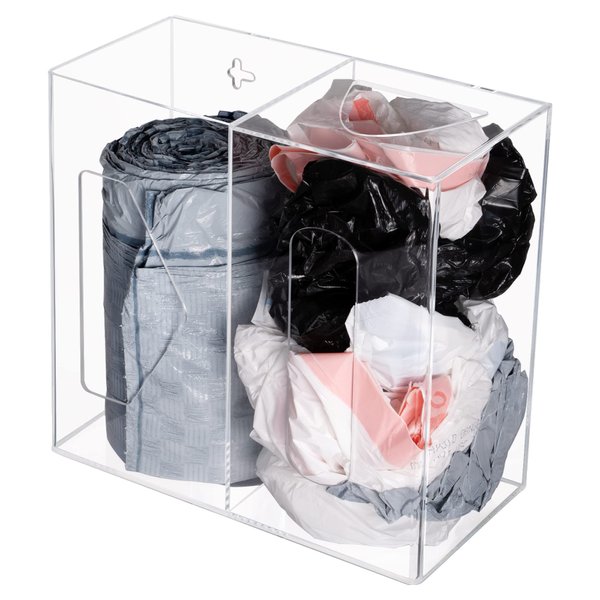 Heyrelda Trash Bag Dispenser and Grocery Bag Holder - Wall Mounted 2 in 1 Plastic Bag Holder for Grocery Bags and Garbage Bags Kitchen Cabinet Grocery Bag Dispenser Organizer Under Sink, Clear