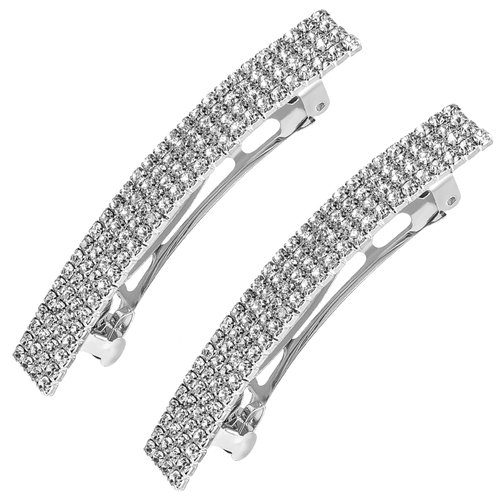 Rhinestone Hair Clips, Mabor 2 Pcs Crystal Hair Barrette French Design Bridal Gorgeous Bling Rhinestone Hair Clips Ponytail Holder Side Clips Wedding Accessories for Women