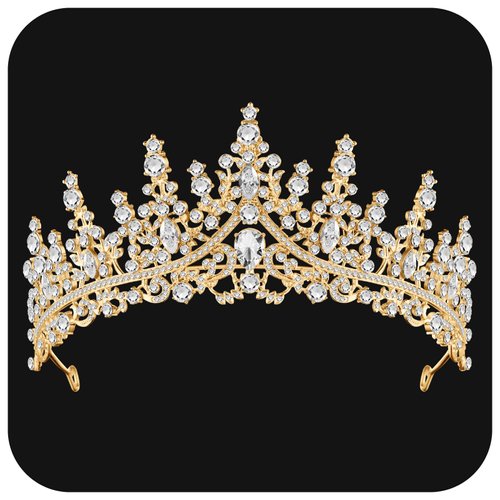 PASEOTA Gold Tiaras for Women, Crystal Queen Crowns for Women, Rhinestone Bridal Tiara and Crown for Wedding, Princess Tiara Headband for Birthday Quinceanera Party