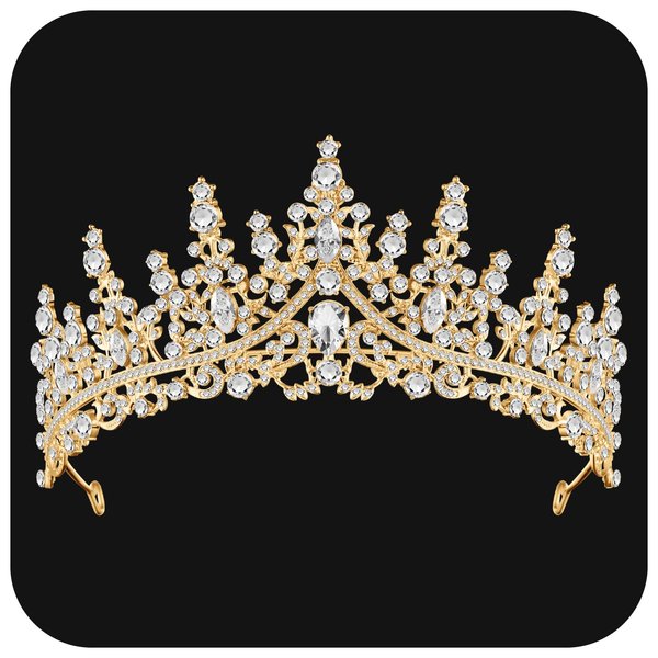 PASEOTA Gold Tiaras for Women, Crystal Queen Crowns for Women, Rhinestone Bridal Tiara and Crown for Wedding, Princess Tiara Headband for Birthday Quinceanera Party
