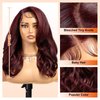 KOME Burgundy Synthetic Lace Front Wig,13X5X1 Body Wave Pre Plucked Short Bob Wigs,Glueless Lace Front Wigs for Women,Shoulder Length Daily Use Hair Wig 18IN