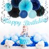 Light-Royal Navy-Blue Black Birthday Party-decorations - 21pcs Boys Men Happy Banner,Paper Streamers Lanterns Honeycomb,Tissue Pom Poms Fan,Adult Supplies Decor 16th 20th 40th 45th 50th 60th Huglony