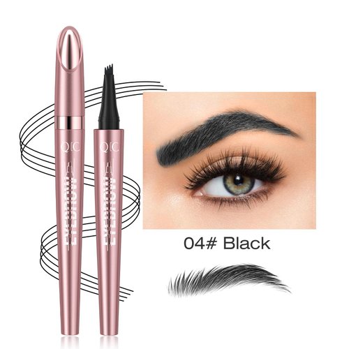 Microblading Eyebrow Pen - Magic 4-Tip Eyebrow Pencil for Women - Natural-Looking, Hair-Like Defined Brows with Microblade Pen (BLACK COLOR)