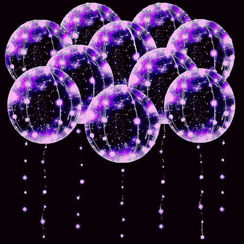 LED Balloons 10 PACKS, 20 Inches Light Up BoboBalloons Helium Style,Glow Bubble Balloons for Christmas Wedding Birthday Valentines Day Halloween Party Supplies Decorations (Purple light)