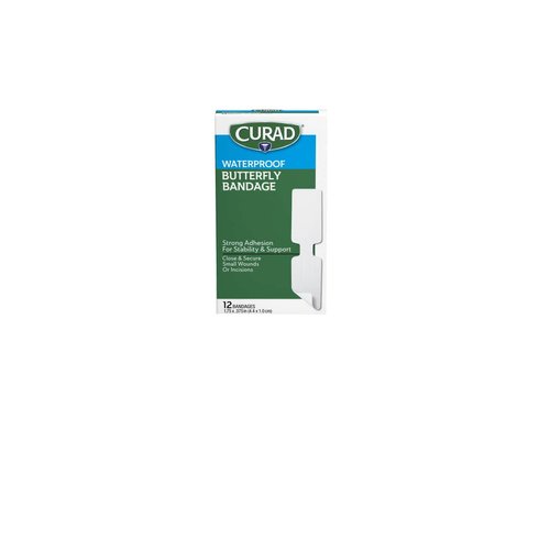 CURAD Butterfly Closure Waterproof Adhesive Bandages, 1-3/4" x 3/8", Ideal for Wound Care, Box of 12