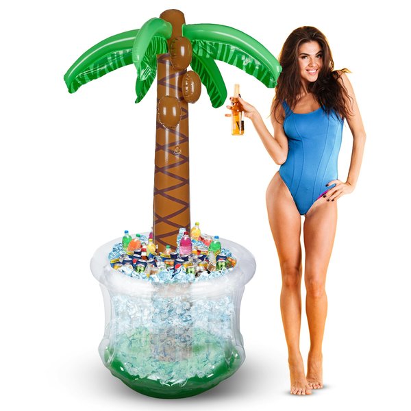 Inflatable Palm Tree Cooler 60" - Blow Up Palm Tree Party Cooler, Luau Hawaiian Tropical Beach Theme, Summer Swimming Pool Party Decorations - Outdoor Party Supplies - Kids Adults Birthday