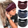 Sepniell Boho Headbands Leopard Turban Bandeau Headband Wide Knot Hair Scarf Stretch Stripe Fabric Head Wrap Floral Print Hair Bands Elastic Head Bands for Women and Girls Pack of 3 (C Elegant)