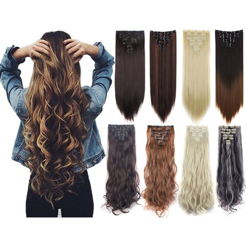Lelinta 7Pcs 23" Thick Straight Full Head Clip in on Double Weft Hair Extensions Medium Brown