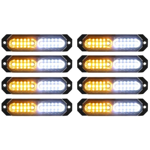 ASPL 8pcs Sync Feature Ultra Slim 12-LED Surface Mount Flashing Strobe Lights for Truck Car Vehicle LED Mini Grille Light Head Emergency Beacon Hazard Warning lights (Amber/White)