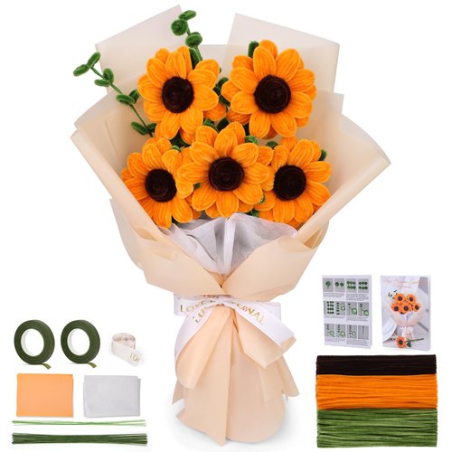 Zlulary 280PCS Pipe Cleaners Craft Supplies, Sunflower Pipe Cleaner Kit, Bulk Pipe Cleaners DIY Chenille Stem Bouquets Kit with Instructions for Bouquet Making and Home Decoration