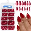 Bellelfin 240Pcs Almond Press on Nails Short, Glossy Red Fake Nails Full Cute False Nails Solid Color Acrylic Almond Nails Press on with 5 Sheets Adhesive Tabs for Women Girls Fingernails Artificial