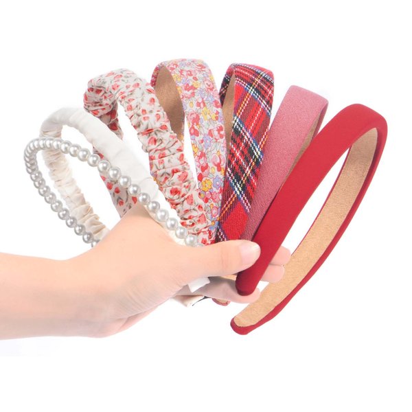 Kivzex 7Pack Fashion Headbands for Women Girls Non Slip Flower Headband Pearl Headbands Cute Head Bands Set for Student Hair Accessories - Red