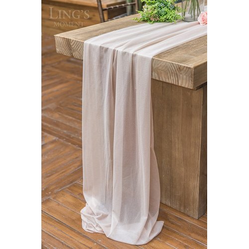 Ling's Moment 10Ft Nude Sheer Chiffon Like Table Runner Champagne Tulle Table Runner with Silver Sparkle for Elegant Wedding Rustic Boho Party Bridal Shower Beige Decorations Birthday