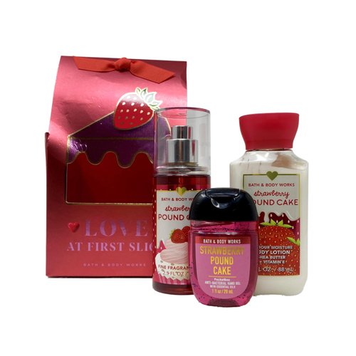 Generic Bath and Body Work Strawberry Pound Cake - Mini Gift Set Bag - Fragrance Mist, Body Lotion and Hand Gel