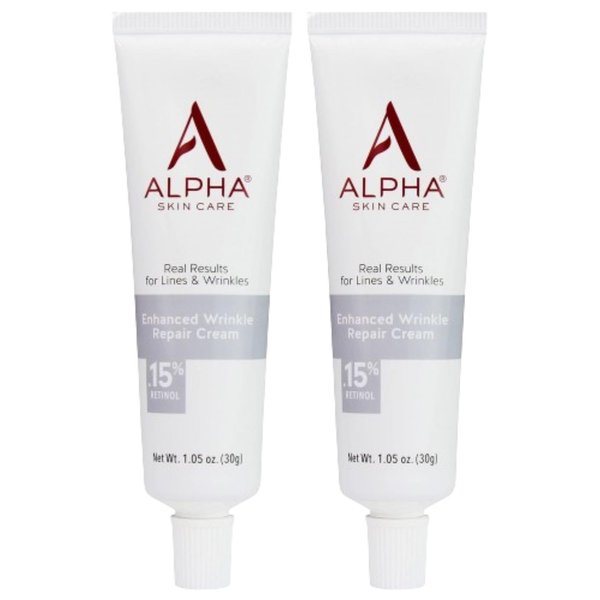 Alpha Skin Care Enhanced Wrinkle Repair Cream Anti-Aging Formula 0.15% Retinol Vitamin A, C & E Reduces the Appearance of Lines & Wrinkles |For All Skin Types 1.05 Oz,White (2 Pack)